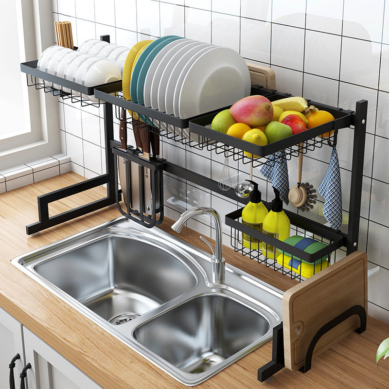 Black 65/85cm Stainless Steel Kitchen Dish Rack U Shape Sink Drain