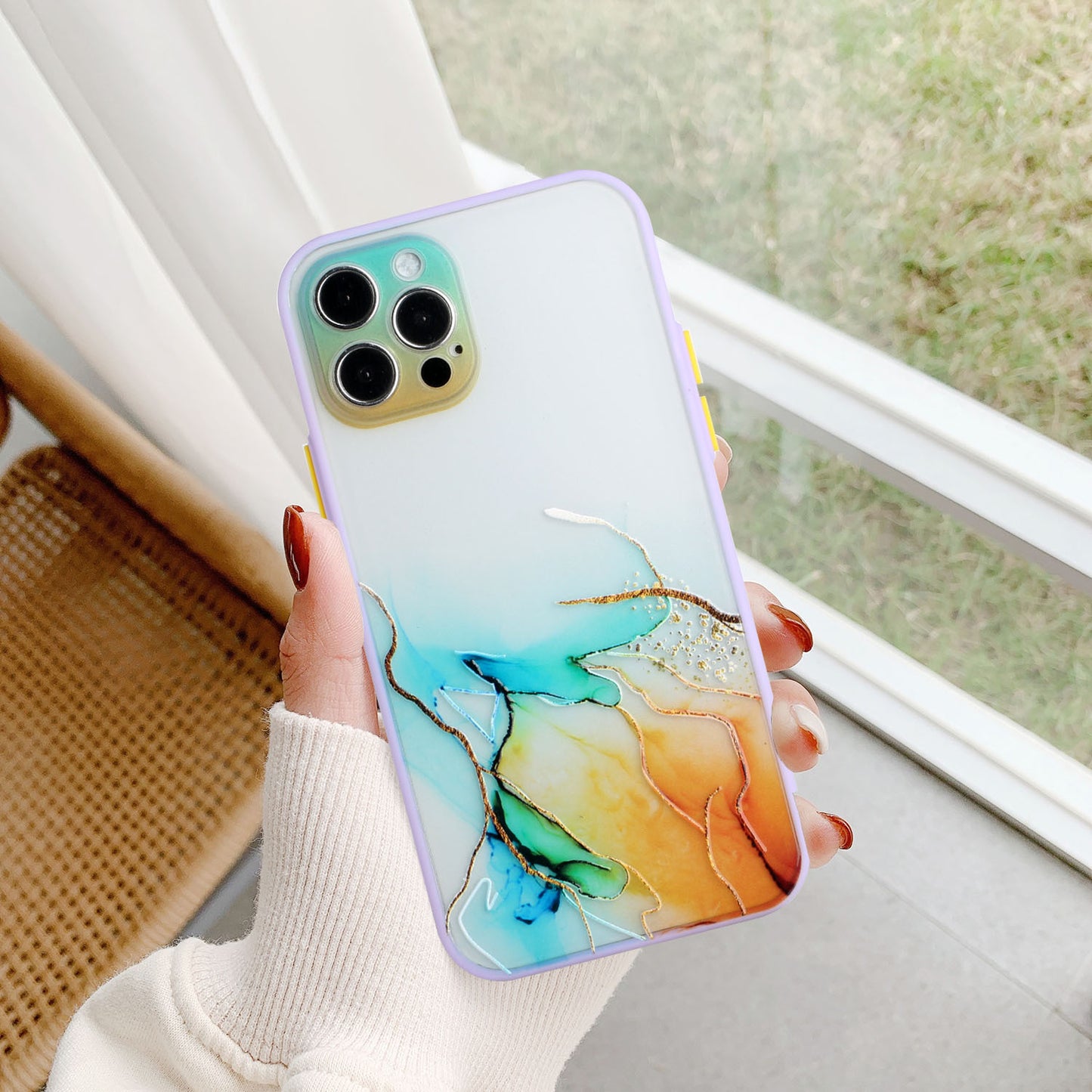 Marble Phone Case for IP13Promax/12 Skin-Feeling Watercolor Varnish Apple Protective Case