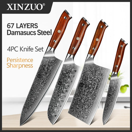 XINZUO 1/4PC Kitchen Knife Sets vg10 Core Damascus Steel Chef