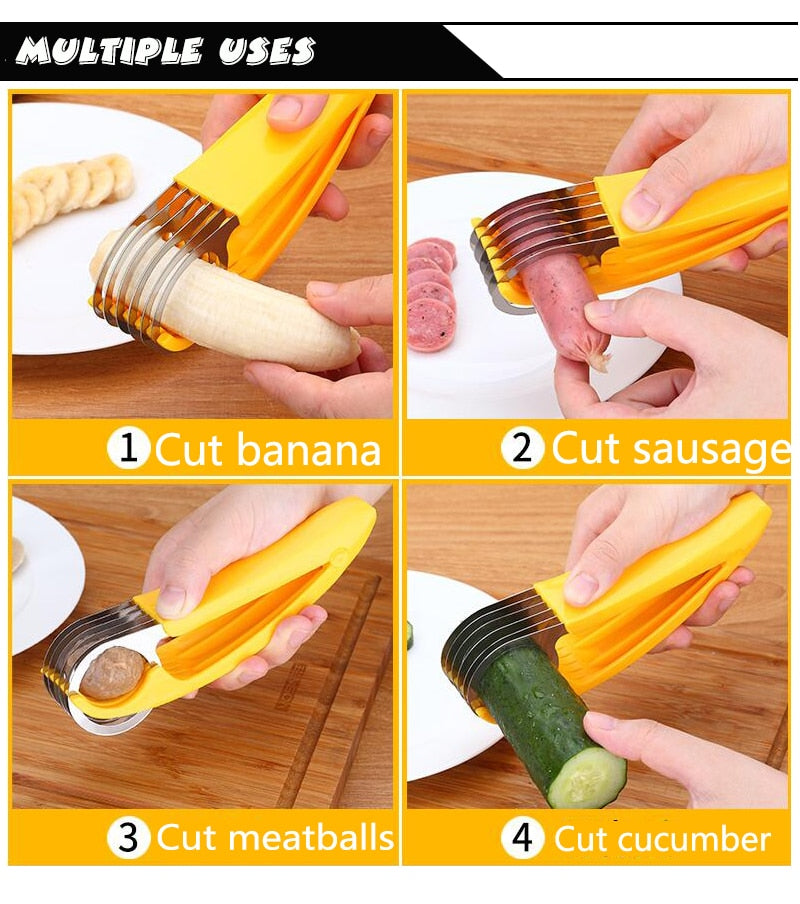 Stainless Steel Banana Cutter Fruit Vegetable Sausage Slicer Salad Sundaes Tools