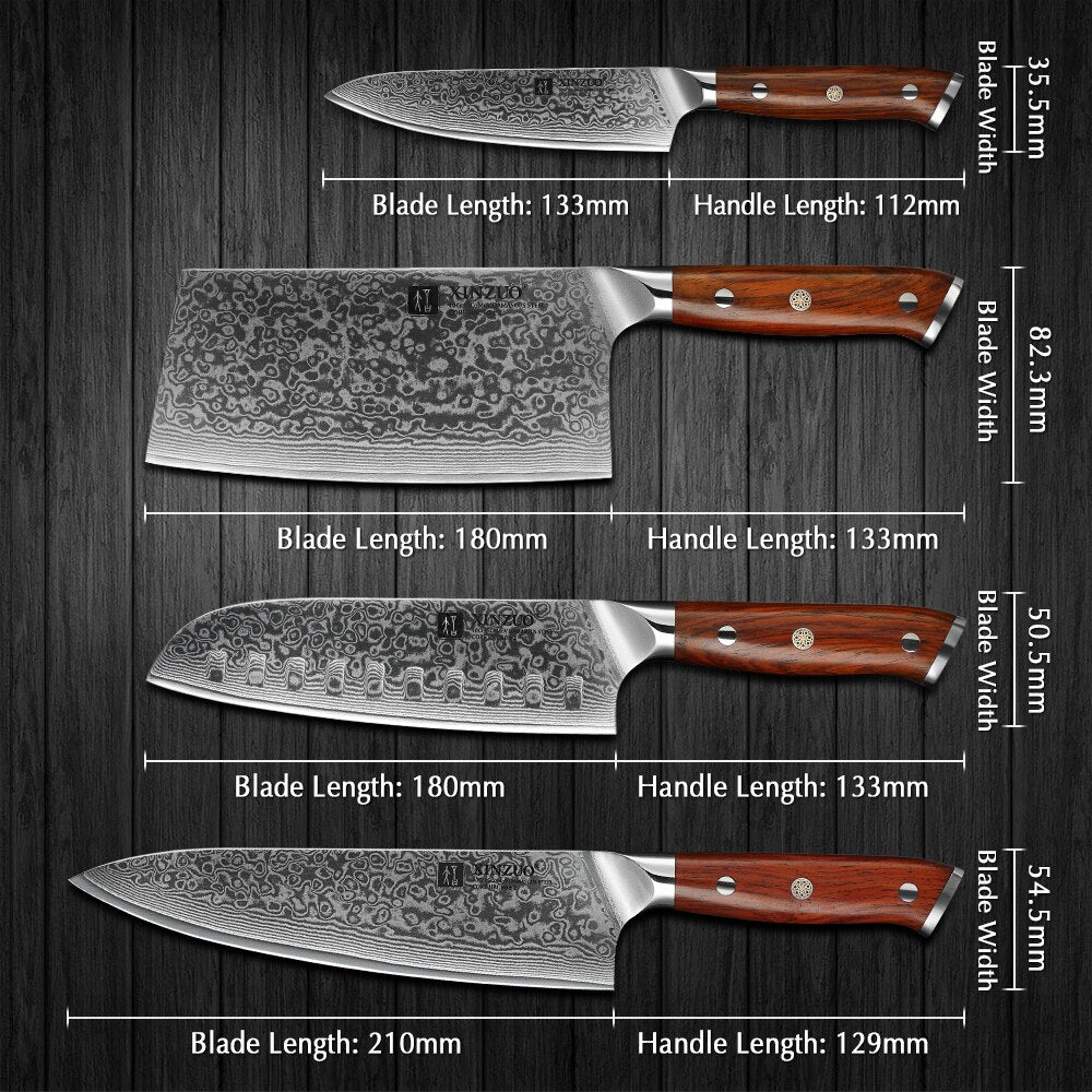 XINZUO 1/4PC Kitchen Knife Sets vg10 Core Damascus Steel Chef